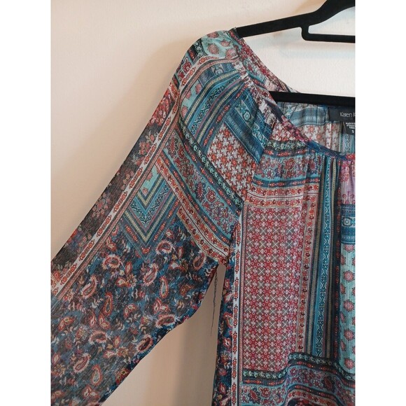 Karen Kane Blouse Size S Floral Patchwork Print Flowy Boho Lightweight Top - Picture 6 of 10
